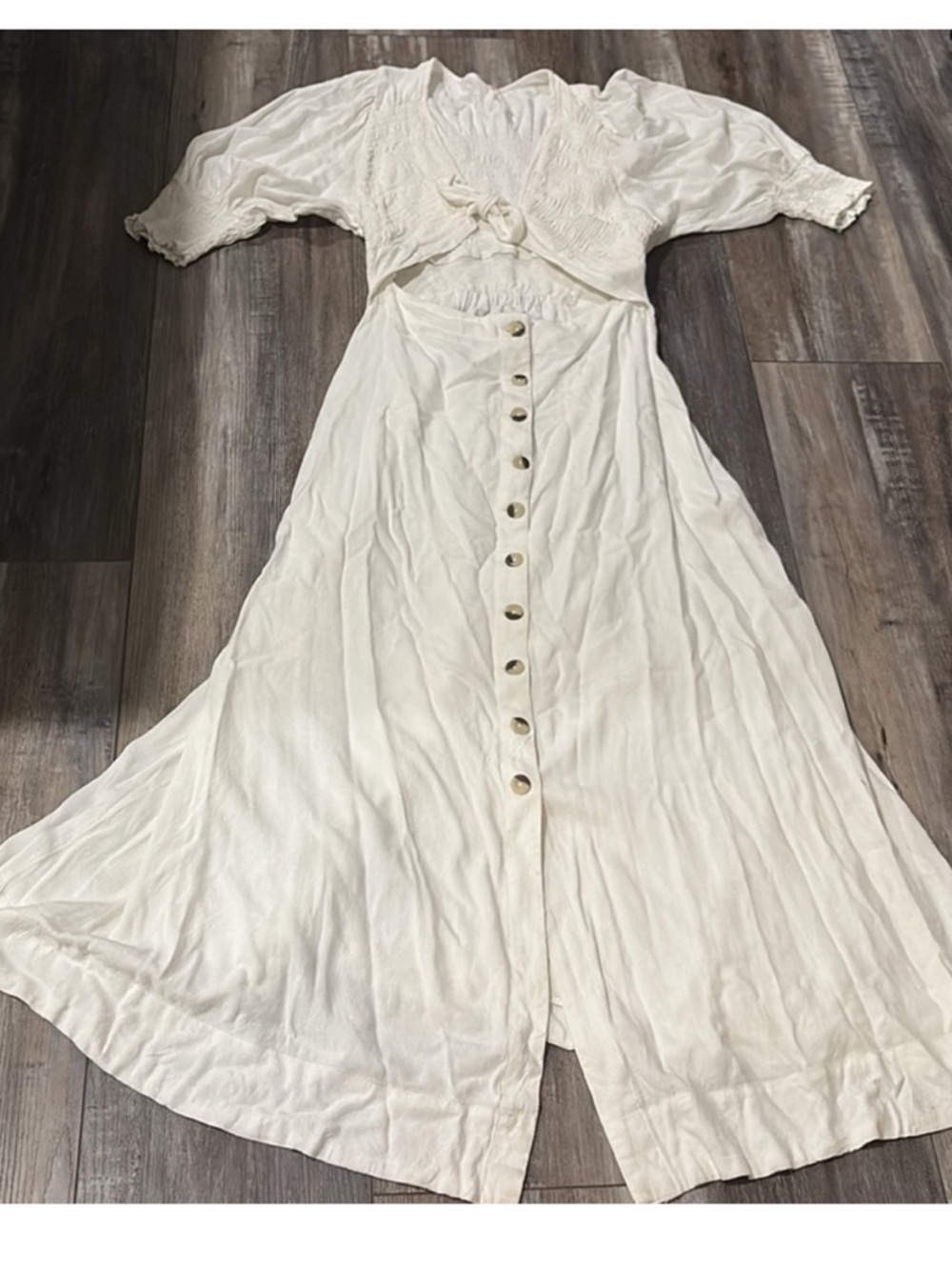 Free People Cream Tie-Front Button Maxi Dress - Picture 6 of 7